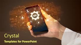  Presentation with smartphone - Beautiful presentation theme featuring female-hand-holding-smartphone backdrop and a tawny brown colored foreground