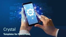  Presentation with css - Beautiful presentation theme featuring female-hand-holding-smartphone backdrop and a navy blue colored foreground