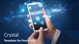  Presentation with testing - Colorful theme enhanced with female-hand-holding-smartphone backdrop and a navy blue colored foreground