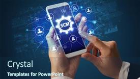  Presentation with smartphone - Slides having female-hand-holding-smartphone background and a navy blue colored foreground