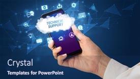  Presentation with technical support - PPT layouts enhanced with female-hand-holding-smartphone background and a navy blue colored foreground