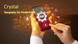  Presentation with smartphone - Theme consisting of female-hand-holding-smartphone background and a tawny brown colored foreground