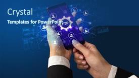  Presentation with smartphone - Colorful PPT theme enhanced with female-hand-holding-smartphone backdrop and a ocean colored foreground