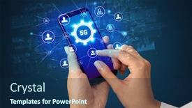  Presentation with smartphone - Presentation theme with female-hand-holding-smartphone background and a navy blue colored foreground