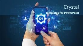  Presentation with iot - PPT layouts consisting of female-hand-holding-smartphone background and a ocean colored foreground