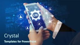  Presentation with smartphone - Beautiful slide deck featuring female-hand-holding-smartphone backdrop and a ocean colored foreground