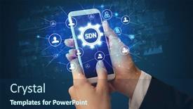  Presentation with smartphone - Presentation design consisting of female-hand-holding-smartphone background and a navy blue colored foreground