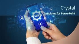  Presentation with smartphone - Amazing presentation design having female-hand-holding-smartphone backdrop and a ocean colored foreground