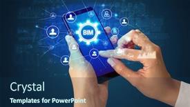  Presentation with bim - Presentation theme consisting of female-hand-holding-smartphone background and a navy blue colored foreground