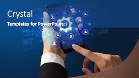  Presentation with smartphone - Presentation theme having female-hand-holding-smartphone background and a ocean colored foreground