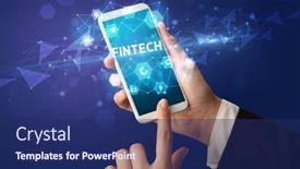 Presentation with fintech - Theme enhanced with female-hand-holding-smartphone background and a navy blue colored foreground