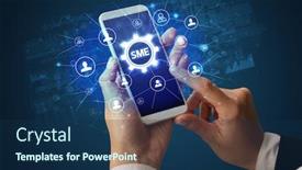  Presentation with smartphone - Amazing PPT layouts having female-hand-holding-smartphone backdrop and a navy blue colored foreground