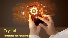  Presentation with smartphone - PPT theme enhanced with female-hand-holding-smartphone background and a tawny brown colored foreground