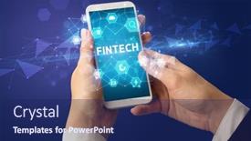  Presentation with fintech - Audience pleasing slide deck consisting of female-hand-holding-smartphone backdrop and a navy blue colored foreground