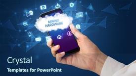  Presentation with technology hardware - Audience pleasing slide set consisting of female-hand-holding-smartphone backdrop and a navy blue colored foreground