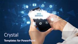  Presentation with web technology - Amazing presentation design having female-hand-holding-smartphone backdrop and a navy blue colored foreground