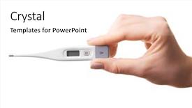  Presentation with female - Slides enhanced with female hand holding thermometer isolated on white background and a pink colored foreground