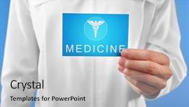  Presentation with medical service - Amazing PPT theme having female hand holding visiting card backdrop and a light gray colored foreground