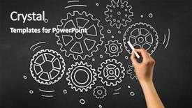  Presentation with waiter hand in white glove - Slides with female hand holding white chalk background and a dark gray colored foreground