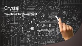  Presentation with business plan - Theme enhanced with female hand holding white chalk in front of a blackboard with a business plan drawn on it background and a dark gray colored foreground