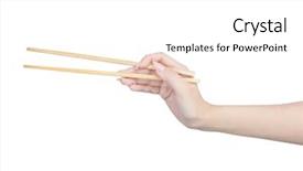  Presentation with chopsticks - Beautiful theme featuring female hand holding wooden chopsticks backdrop and a white colored foreground
