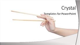  Presentation with hand holding colorful brain sketch - PPT layouts with female hand holding wooden chopsticks background and a white colored foreground