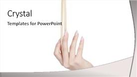  Presentation with chopsticks - Theme having female hand holding wooden chopsticks background and a white colored foreground