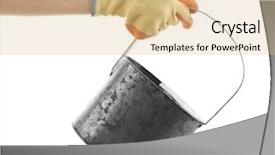  Presentation with simple - Slide deck having female hand in a glove holding a simple aluminum watering can isolated on white background background and a coral colored foreground