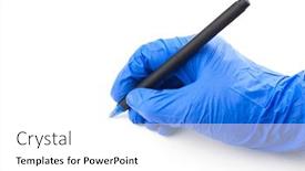  Presentation with medical hand - Colorful presentation design enhanced with female-hand-in-a-medical backdrop and a white colored foreground