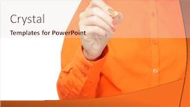  Presentation with hand holding pencil - PPT theme featuring female hand in orange sleeve holding a pencil background and a lemonade colored foreground