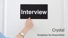  Presentation with black female - Audience pleasing theme consisting of female hand knocking on door backdrop and a light gray colored foreground