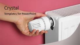  Presentation with temperature - Theme having female hand on temperature regulator background and a coral colored foreground