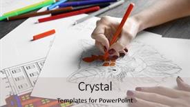  Presentation with anti stress - Slide deck with female hand painting anti stress background and a light gray colored foreground