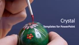  Presentation with painting - PPT theme with female hand painting easter egg with paintbrush background and a ocean colored foreground