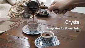  Presentation with turkish - Slide deck consisting of female hand pouring turkish coffee background and a gray colored foreground