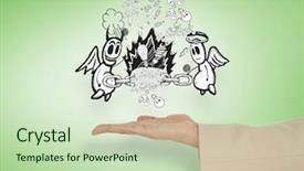  Presentation with evil - PPT layouts having female hand presenting good vs background and a soft green colored foreground