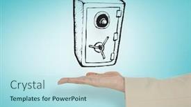  Presentation with safe - Presentation theme featuring female-hand-presenting-locked-safe background and a light blue colored foreground