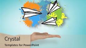  Presentation with paper hand drawn politics - Cool new slides with female hand presenting paper airplanes backdrop and a  colored foreground