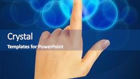  Presentation with virtual hand - Beautiful PPT theme featuring female hand pushing a button on virtual screen backdrop and a ocean colored foreground
