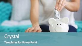  Presentation with counting - Audience pleasing PPT theme consisting of female hand putting money backdrop and a teal colored foreground