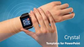  Presentation with smartwatch - Slide set with female hand receives new message on her smartwatch background and a teal colored foreground