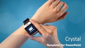  Presentation with smartwatch - PPT theme with female hand receives new message on her smartwatch background and a teal colored foreground
