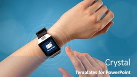  Presentation with smartwatch - Presentation theme enhanced with female hand receives new message on her smartwatch background and a teal colored foreground
