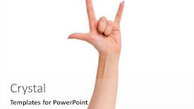  Presentation with heavy metal - Audience pleasing slide deck consisting of hand showing heavy metal rock backdrop and a sky blue colored foreground