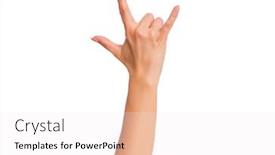  Presentation with heavy metal - Audience pleasing presentation design consisting of female-hand-showing-heavy-metal backdrop and a sky blue colored foreground