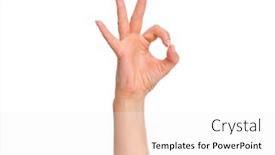  Presentation with female - Cool new slide set with female hand showing ok gesture isolated on white background beautiful hand of woman with copy space backdrop and a sky blue colored foreground