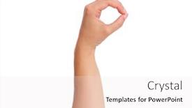  Presentation with female - Beautiful PPT theme featuring female-hand-showing-ok-gesture backdrop and a sky blue colored foreground