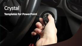  Presentation with starting school - Presentation theme consisting of female hand starting car closeup background and a dark gray colored foreground