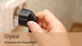  Presentation with female - Cool new PPT theme with female hand sticks a plug backdrop and a coral colored foreground