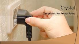  Presentation with female - Slides enhanced with female hand sticks a plug background and a  colored foreground